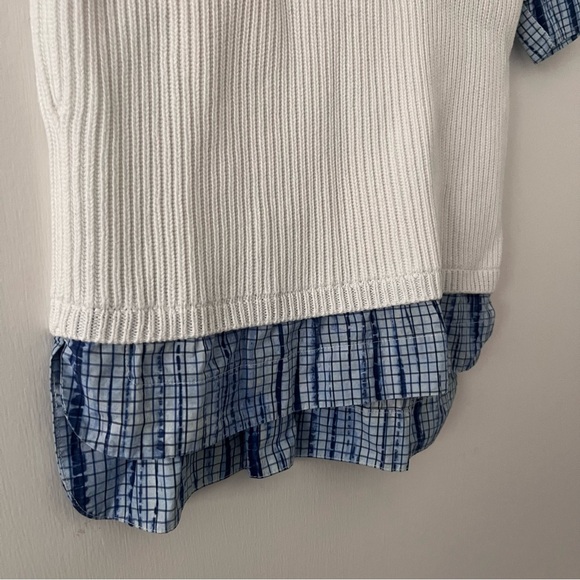 Tory Burch Short Sleeve Sweater Top Blue White 100% Cotton XS - Picture 4 of 12